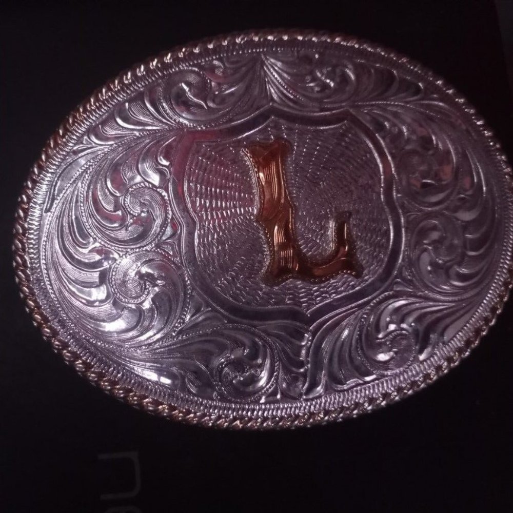 COPY - Justin mexico large belt buckle - silver plated with Letter "L" Initial